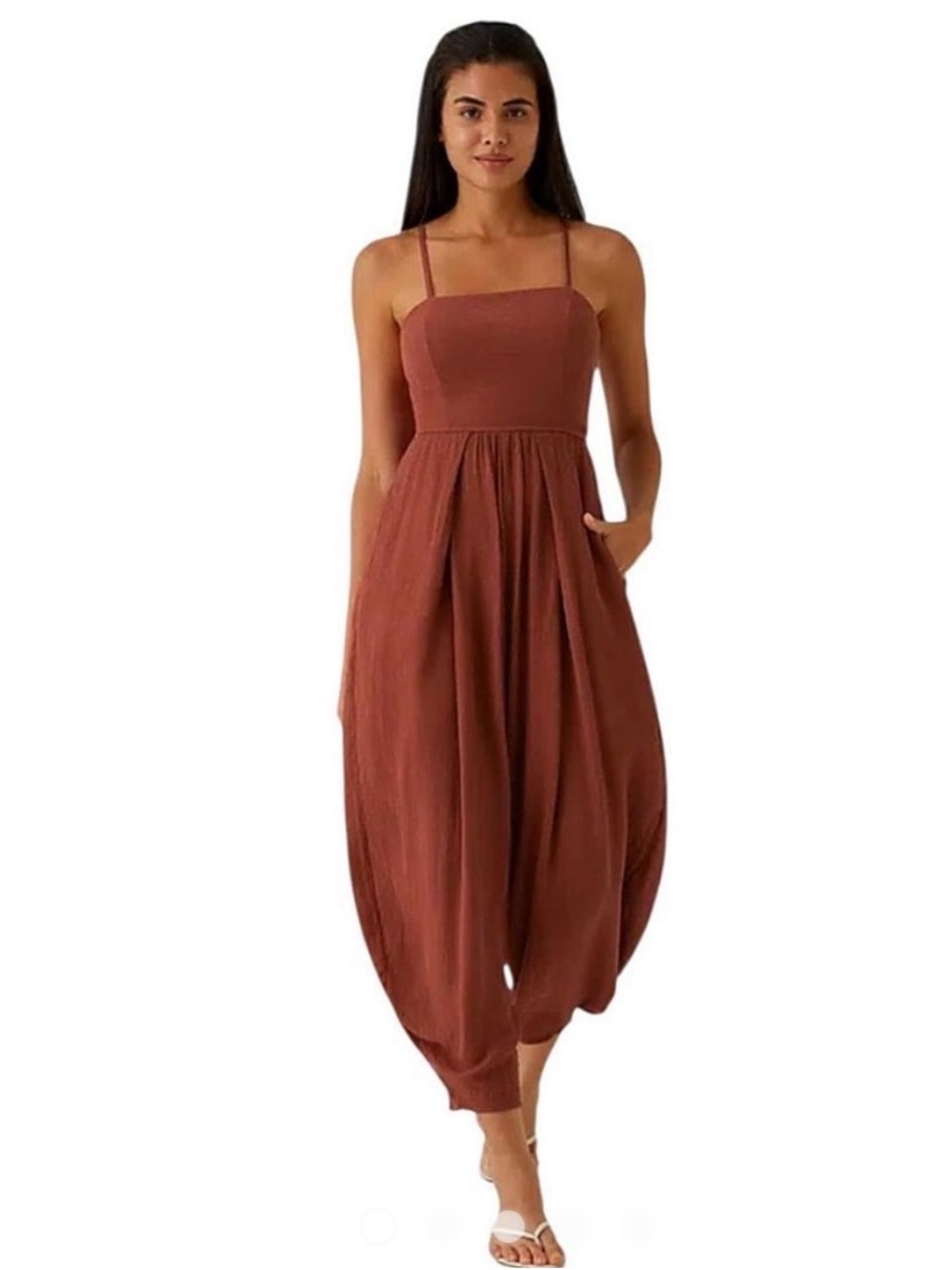 Spaghetti Strap Jumpsuit in Rust Brown